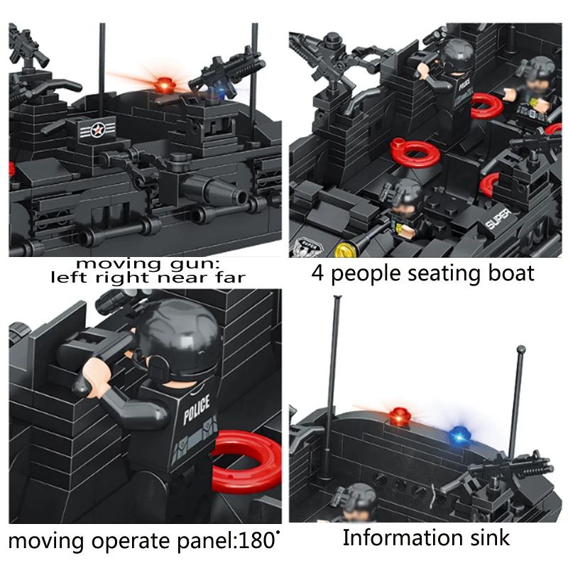  1351pcs Military Swat Team Special Police Force Transport Helicopter Building Blocks Compatible Leg