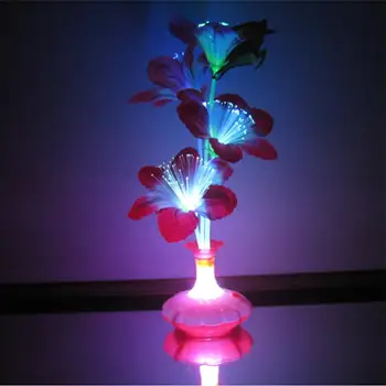 

Adeeing 1Pc Artificial Common Bombax Flower+Vase Optical Fiber Lamp flower night lights for Decor Random Color