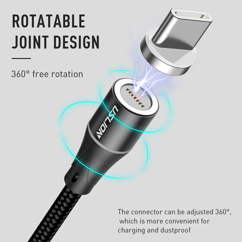 USLION QC3.0 Быстрая зарядка Магнитный кабель Micro USB для iPhone Samsung магнитное зарядное