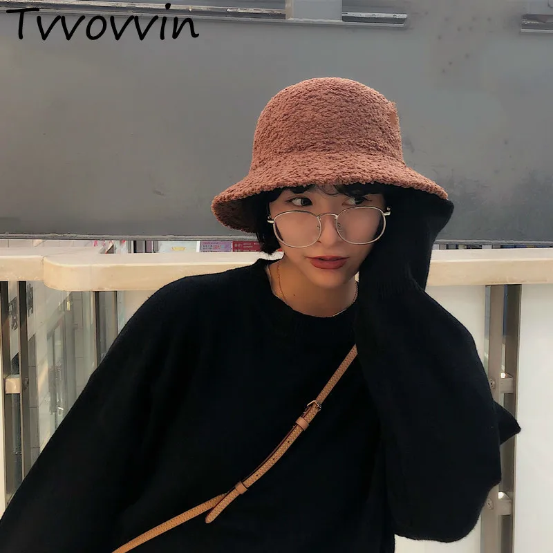 

TVVOVVIN 2019 Autumn Winter Woman New Simple Style Stylish Solid Color Thick Imitation Lambwool Flat Warm Fisherman Hat A27