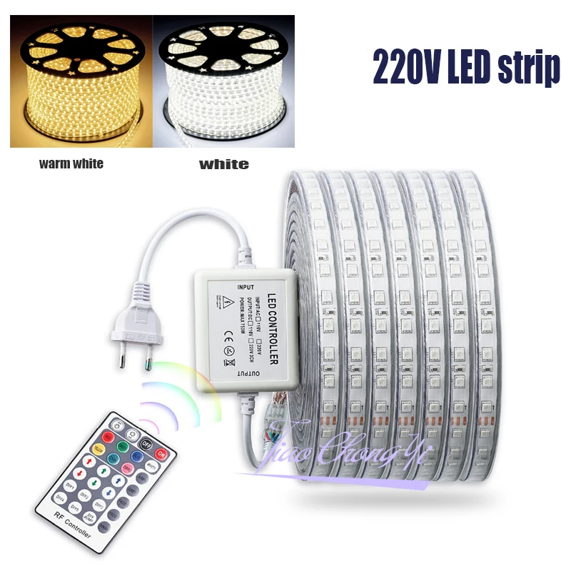 

220V RGB Led Strip Light with 28Key RF Controller Waterproof Flexible Ledstrip 220 v 5050 SMD Diode Tape Lamp Ribbon Strips
