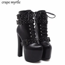 Ботинки на шнуровке; коллекция года; Модные ботильоны на толстом каблуке; женская обувь на высоком каблуке; сезон осень-зима; ботинки с заклепками; обувь на платформе; YMA405