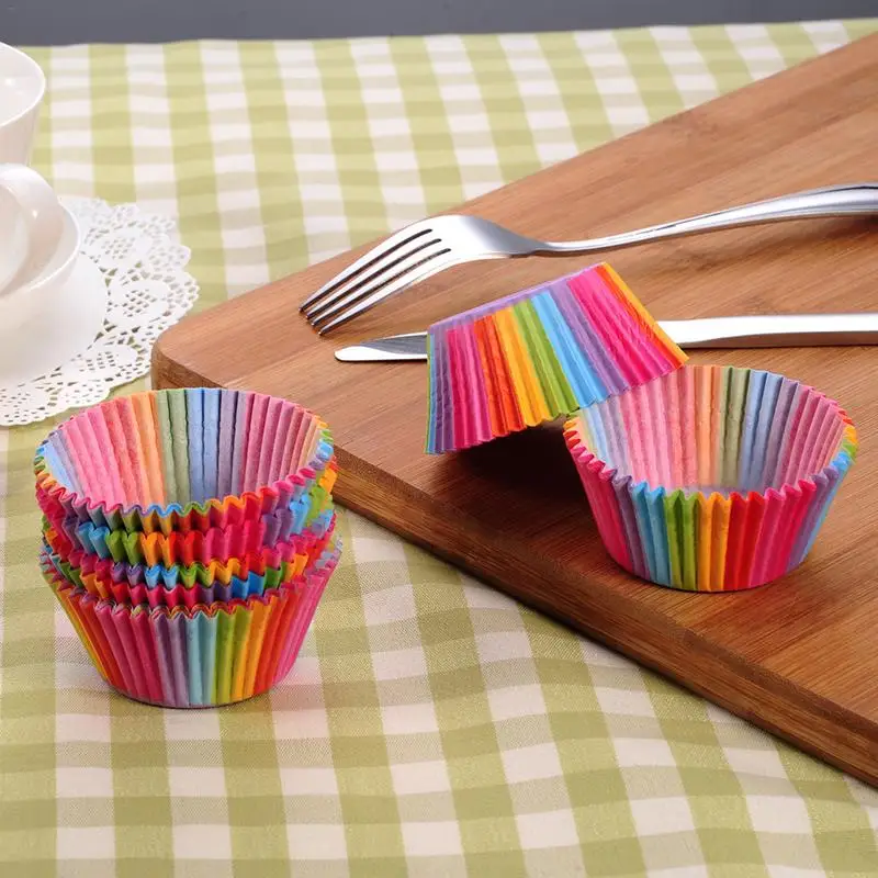 

Rainbow Color 100 Pcs Cupcake Liner Baking Cup Cupcake Paper Muffin Cases Cake Box Cup Tray Cake Mold Decorating Tools