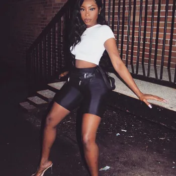 

2019 Black Summer Shine Fabric Skinny Shorts Solid Women High Waist Fitness Shorts