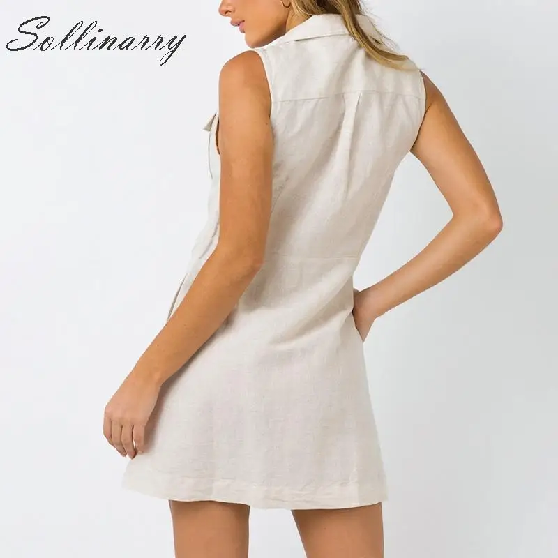 Sollinarry/однотонное короткое платье блейзер из хлопка и льна Vestidos повседневные
