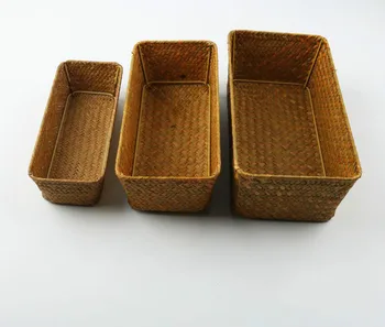 

Straw Desktop Storage Boxes Office Remote Control Key Storage Mesh Jewelry Box Home Decorative Storage Organizer