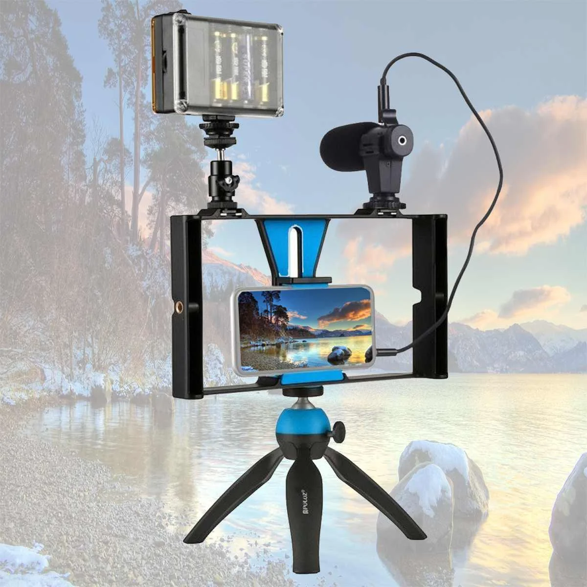 

Smart phone Video Rig+LED Studio Light+3.5mm Microphone+Tripod Mount