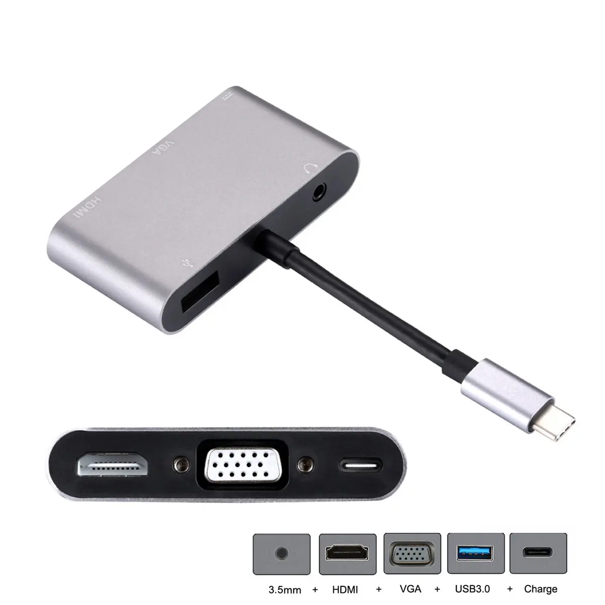 Xiwai HDMI и VGA и USB3.0 OTG и женское зарядное устройство и аудио USB-C USB 3,1 type C адаптер для ноутбука