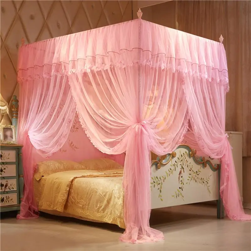 4 Posters Corners Bed Canopy Princess Queen 150*200 mm Mosquito Bedding Net Bed Tent Floor-Length Curtain #5O
