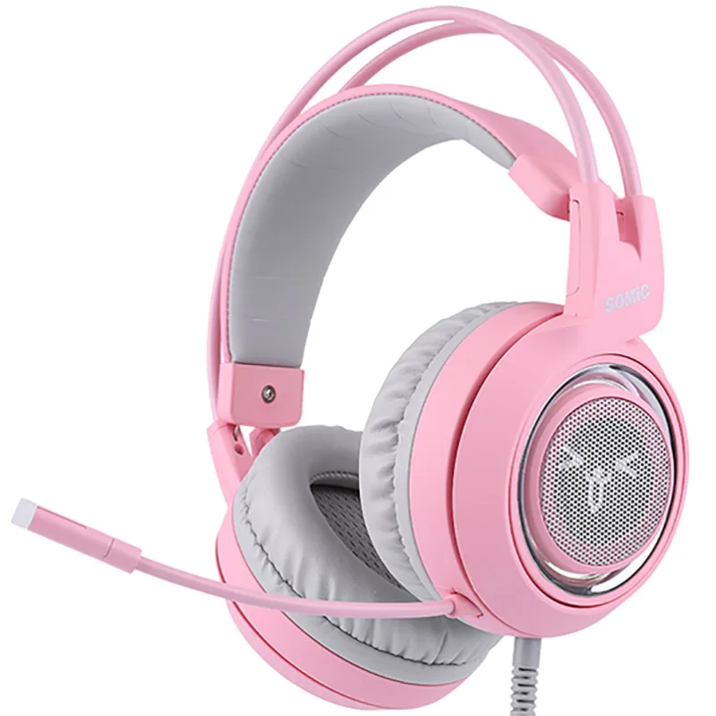 SOMIC G951 розовые наушники с кошачьими ушками виртуальная 7 1 шумоподавление игровые