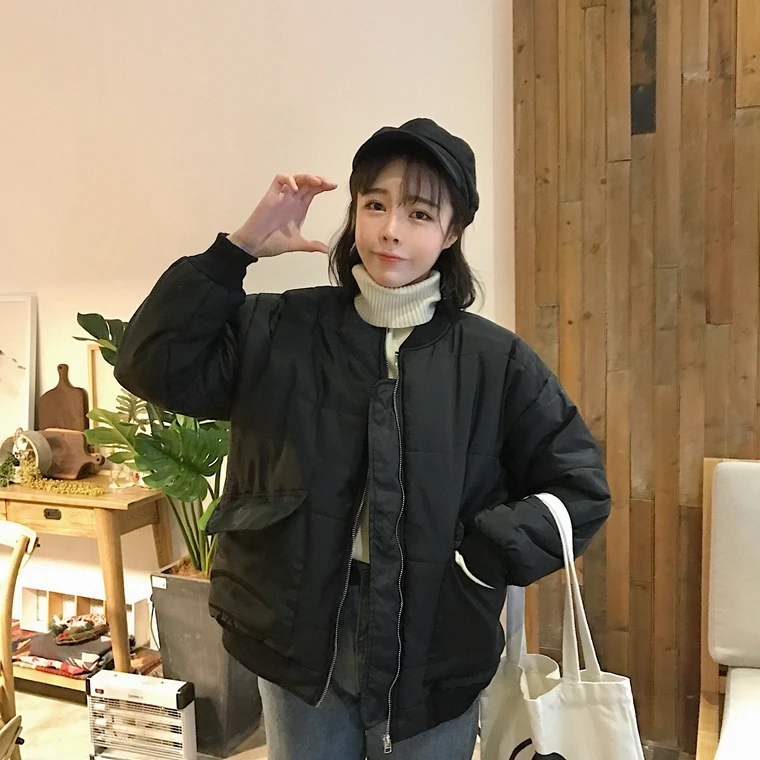 Pengpious padded Femlae Casual Warm Keep Baseball Big Outwear Solid Jacket Black Women Pocket Cotton Color Thick Clothes eige B4wBqr