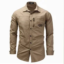 2019 New Men's Overshirt Cotton Men Slim Fit Shirt Long Sleeve Button-down Spring EU Size Navy Blue Man Clothes 