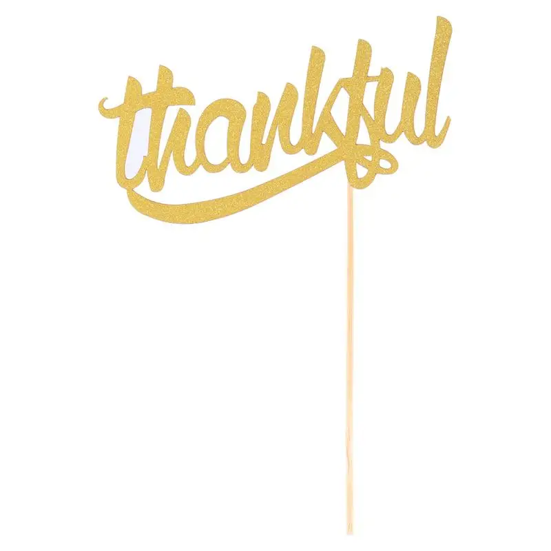 

10 pcs Cupcake Toppers Lovely Glittering Thankful Letters Paper Cake Picks Cake Decor for Thanksgiving Birthday Party