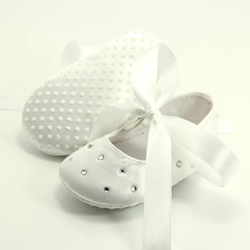 

Spring Summer Toddler Baby Prewalker Rhinestone Ribbon Bowknot Cute Infants Princess Shoes Pure White Christening Shoes