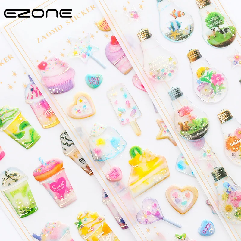

EZONE Crystal Sticker For Children Kids DIY Scrapbook Album Cute Cartoon Decorative Transparent Stereo Stickers School Supply