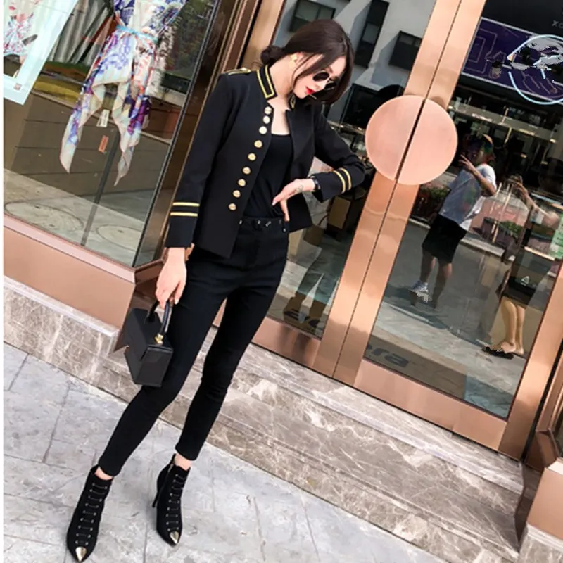 Military Jacket Women Black Long Sleeve Button Jacket Decorated Vintage Gothic Coat Corset Outerwear