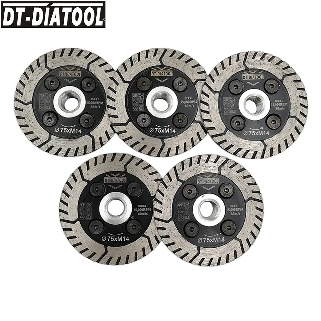 

DT-DIATOOL 5pcs/pk Dia 75/115/125mm Diamond Saw Blades Cutting Grindng Disc M14 or 5/8-11 connection for Granite Marble Concrete