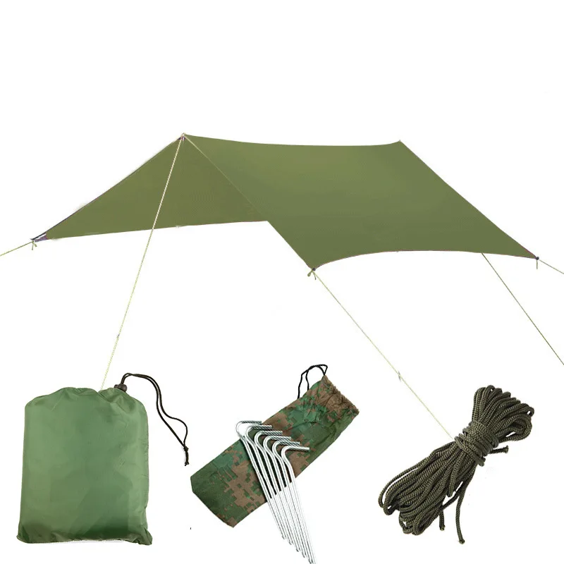 خفيفة قماش القنب في الهواء الطلق التخييم بقاء المأوى الشمس الظل المظلة الفضة طلاء العريشة للماء خيمة للشاطئ الأخضر