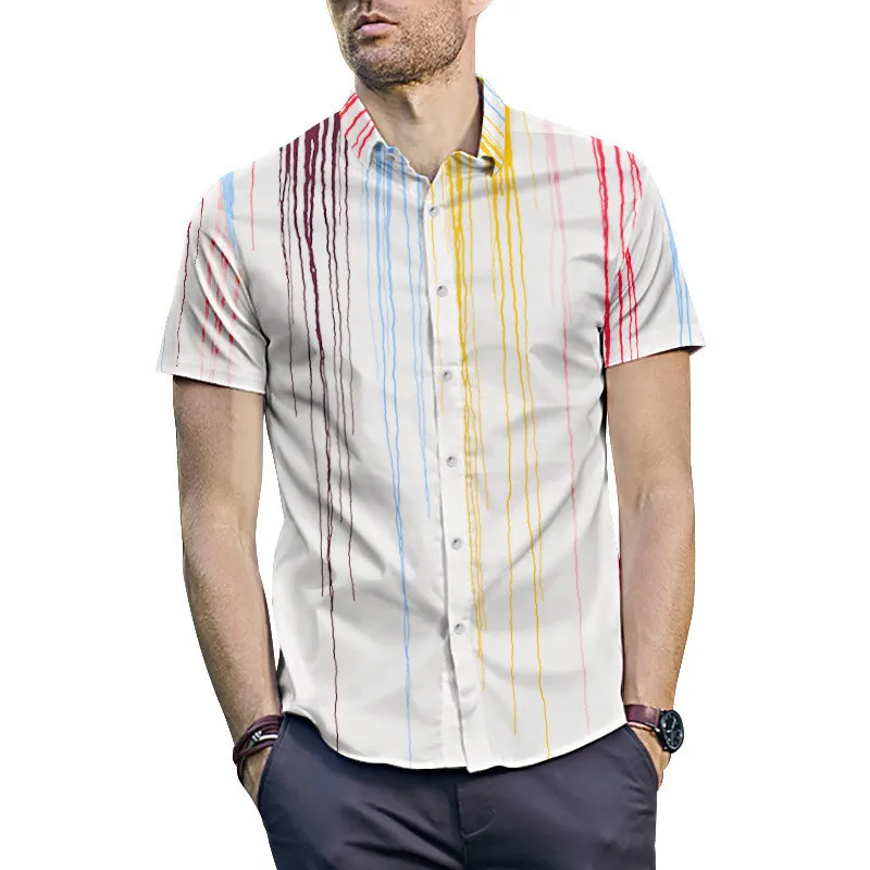 CAINFL Человек Лето гавайская рубашка поток чернил печати Мода Досуг Street Camisa Masculina