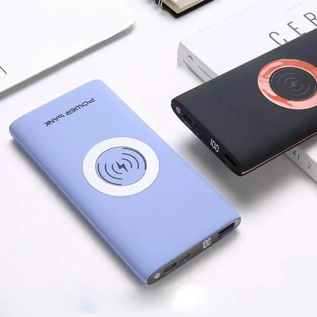 

Portable Ultra Thin 10000mAh Wireless Power Bank Phone Fast Charger Square USB C Micro USB Input