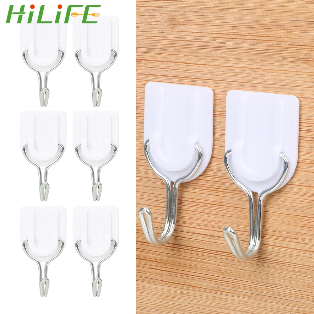 

HILIFE Kitchen Bathroom Wall Mounted Stainless steel Wall Plastic Hook Strong Adhesive Hook 6pcs/set Door Sticky Hanger Holder