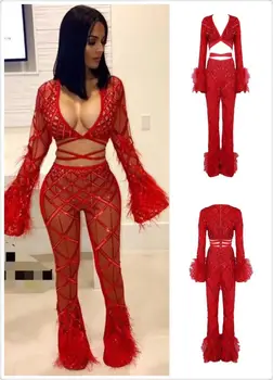 

Top Quality Wine Red Leather Hollow Out Sexy Jumpsuit Cocktail Party Bodycon Jumpsuit