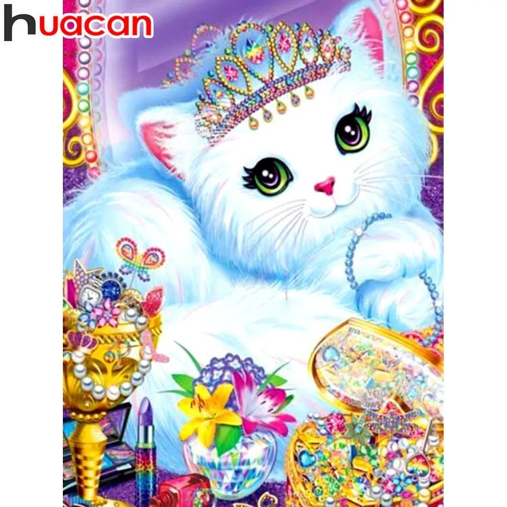 

HUACAN 5D DIY Diamond Painting Cartoon Cat Full Square Diamond Mosaic Animal Diamond Embroidery Picture Of Home Decorations Gift