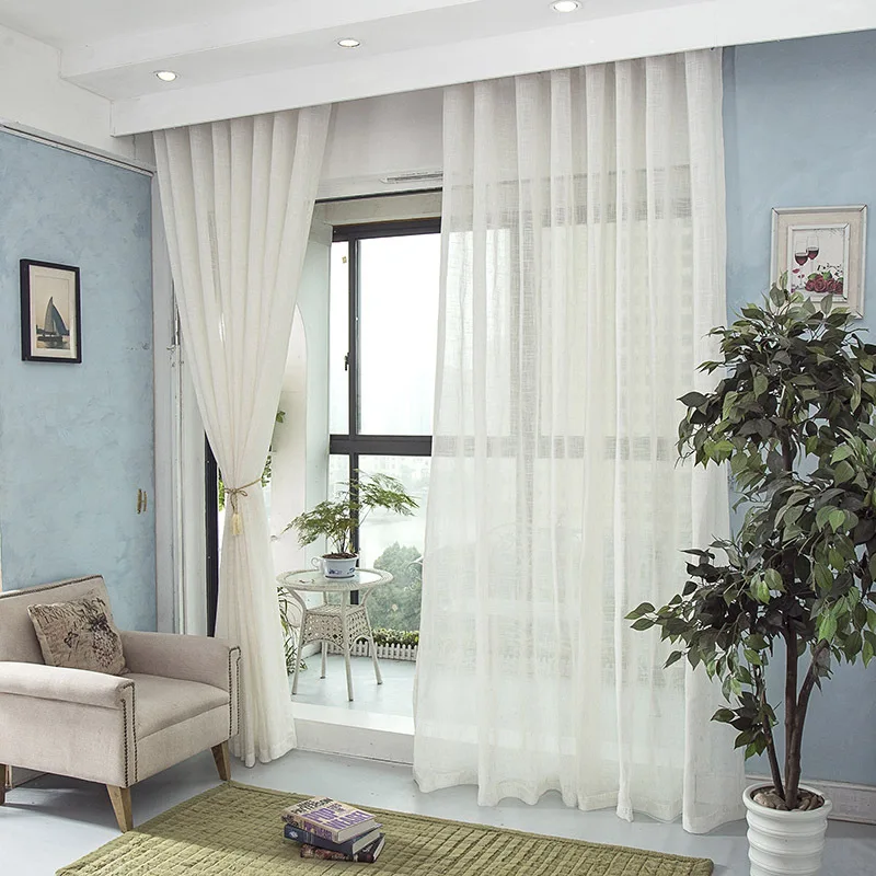 Popangel лен современный белый гостиная оконные занавески Высокое качество Европейский Стиль Sheer Тюль