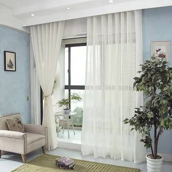 

Popangel 100% Linen Modern White Living Room Window Voile Curtains High Quality Free Shipping European Style Sheer Tulle