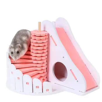 

LanLan Wooden Pet Hamster Colorful Round Slide Balcony House Bed Cage Nest Pet Toy -25