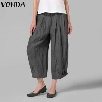 

VONDA Women Wide Leg Pants 2019 Autumn Casual High Waist Harem Pants Casual Loose Solid Trousers Plus Size Vintage Bottoms 5XL