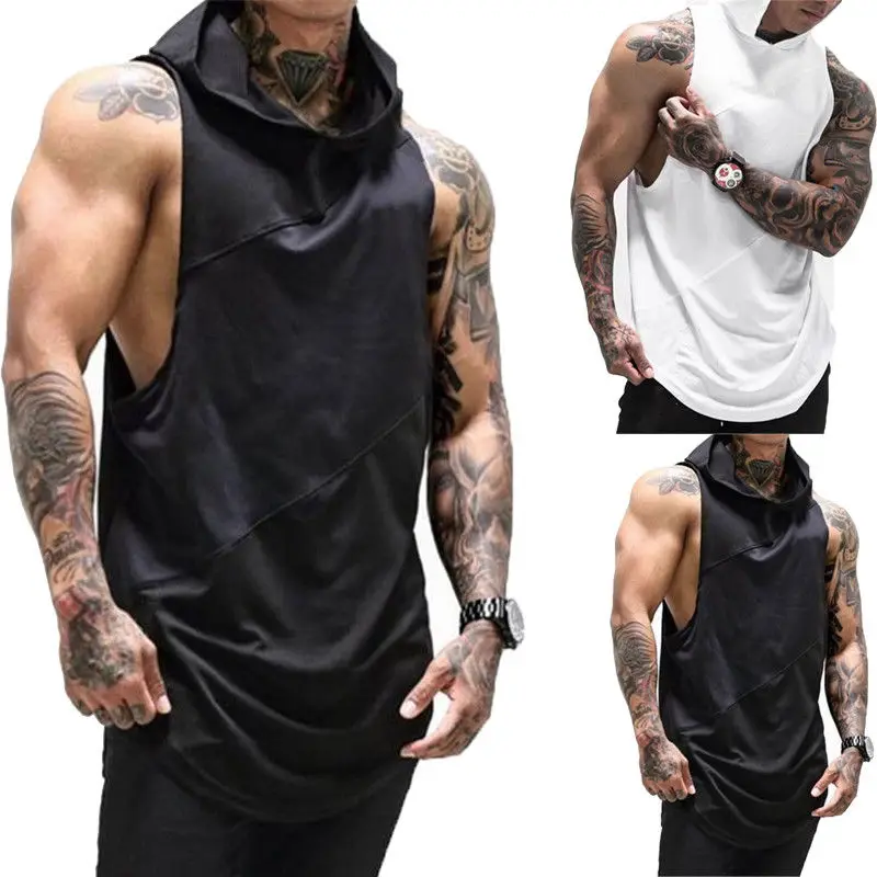 Men Hoodie Vest Muscle Stringer Bodybuilding Jogger Tank Tops Hooded ...