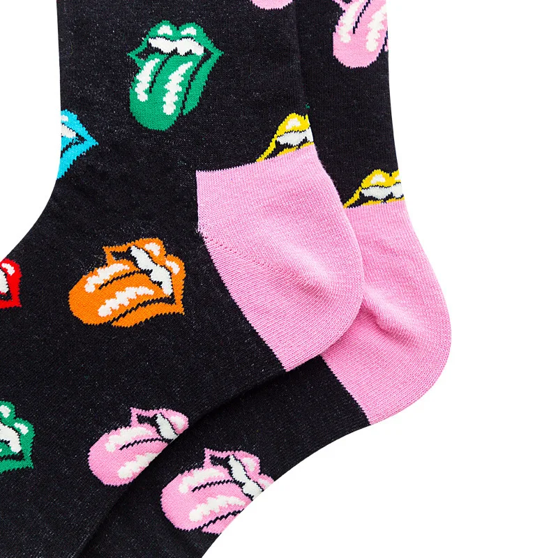 PEONFLY, забавные носки с принтом в виде рта и языка, мужские Разноцветные полосатые Повседневные носки в стиле Харадзюку, носки в стиле хип-хоп для скейтборда