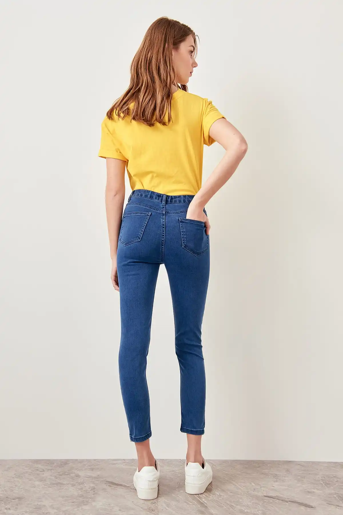 Trendyol синие джинсы с высокой талией Jegging деним молния карандаш повседневные узкие