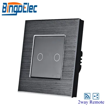

Bingoelec 2 Gang 2 Way Remote Touch Light Switch,Black Silver Gold Aluminum Frame,EU/UK Standard AC110-240V,86*86mm