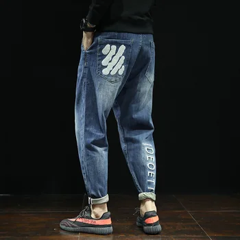 

#2022 Black Blue Japanese Streetwear Ripped Jeans For Men Size 42 Loose Fashion Casual Joggers Jeans Man Letter Patchwork Autumn