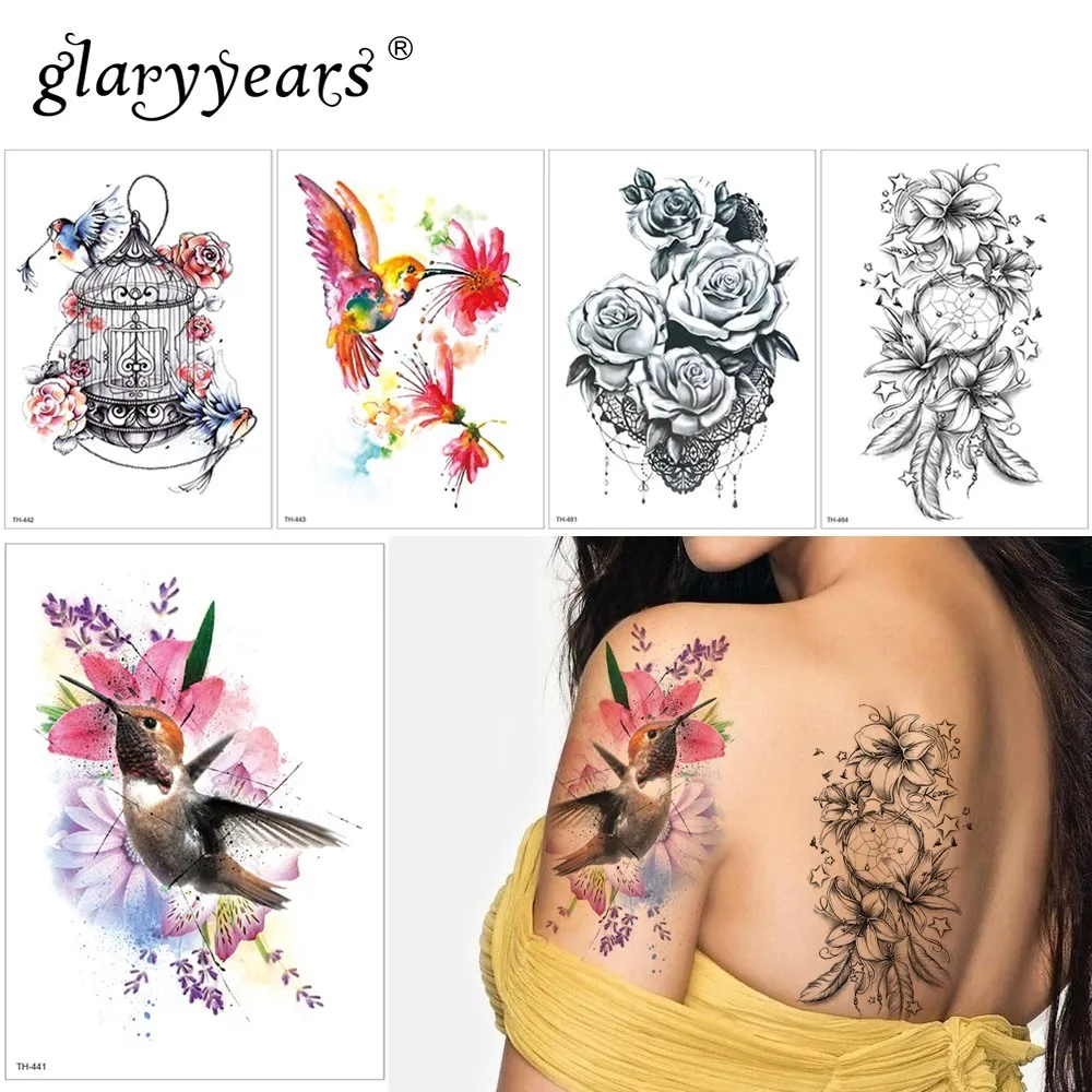 

glaryyears 1 Sheet Temporary Tattoo Sticker Sexy Fake Tatoo Flower Flash Tatto Waterproof Small Body Art Men Women TH Link 15