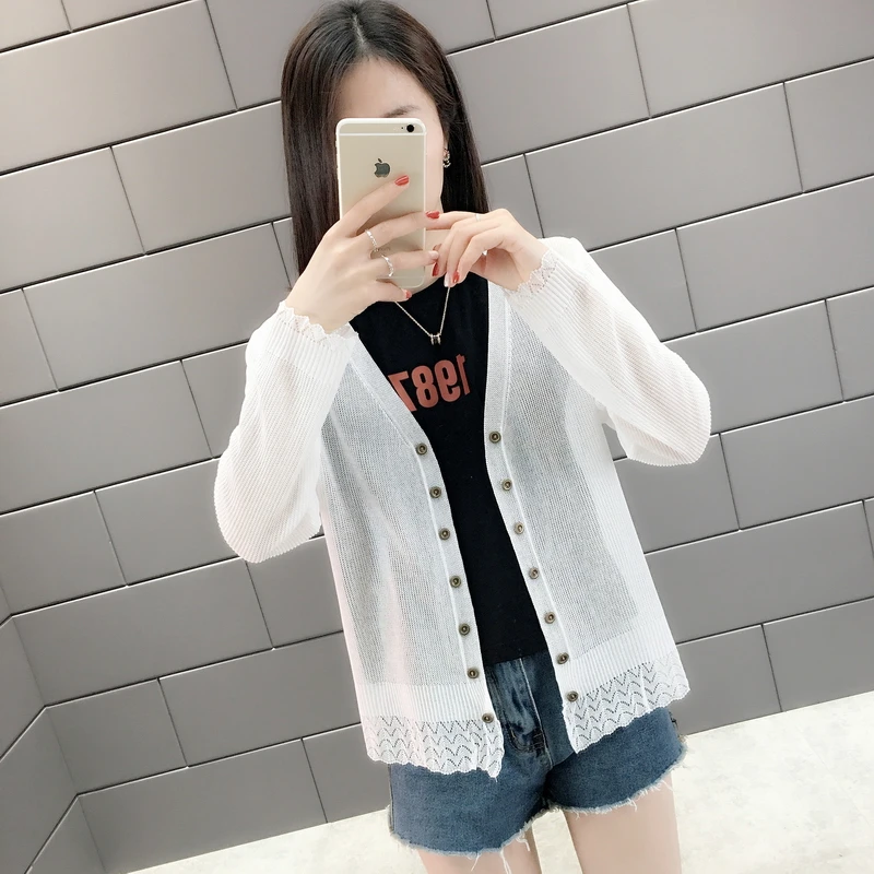 2019 Summer Kimono Cardigan V-Neck Long Sleeve Female Tops sunscreen air conditioning shirt Women Knitted Cardigan Coat
