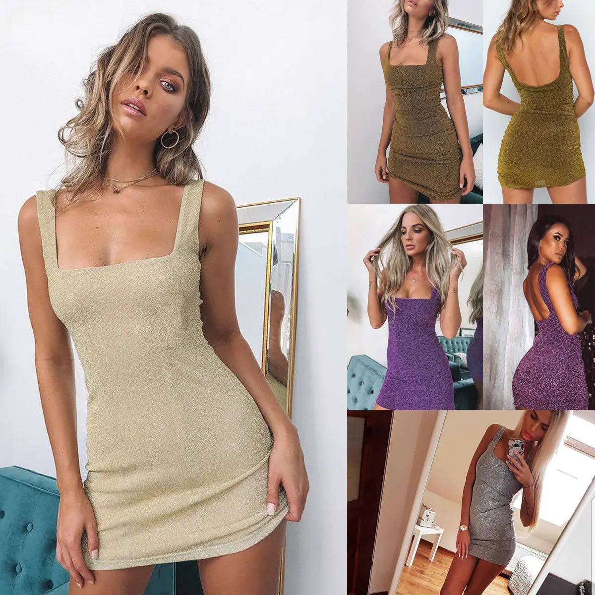 

Sexy Women's Bandage Bodycon Sleeveless Evening Party Dress Solid Skinny High Waist Mini Dress Sundress
