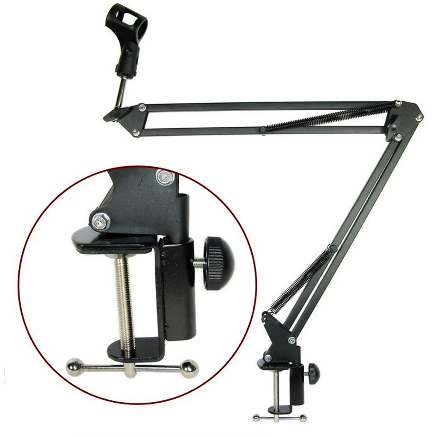 

Besegad Ajustable Microphone Mic Suspension Boom Scissor Arm Stand for Radio Broadcasting Studio TV Stations Stores Families