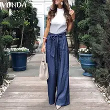 Элегантные женские джинсовые широкие брюки размера плюс VONDA, эластичные брюки с высокой талией, женская одежда, повседневные брюки размера плюс