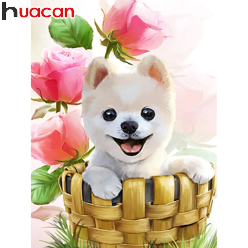 

HUACAN DIY Diamond Painting Full Square Dog Diamond Mosaic Animal Diamond Embroidery Flower Picture Of Rhinestone Decor Home