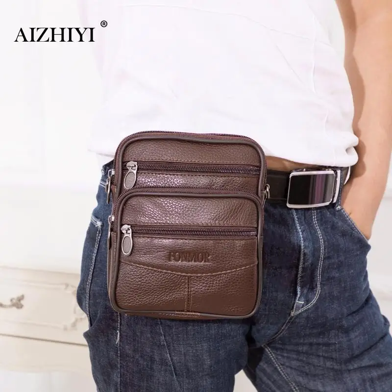 AIZHIYI خمر للإنسان حقيبة كروس من الجلد الطبيعي الرجال صغيرة عارضة واحدة حقائب كتف متنقلة الخصر حزم