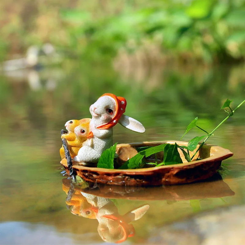 

Rabbit Boating Home Office Artwork Self Watering Water Culture Rockery Flowerpot Garden Aquarium Decoration Accessory Flower Pot