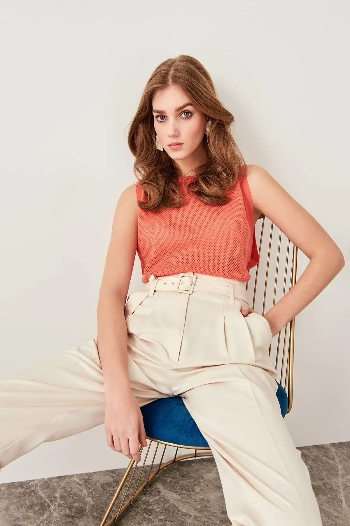 Trendyol коралловый без рукавов хлопок летние трикотажные изделия блузка TWOSS19WW0002 |