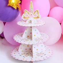 3 уровня Единорог подставка для десерта День Рождения украшения принадлежности для праздника держатель Подставка для кексов Свадебный десерт лоток Вечеринка день рождения дисплей