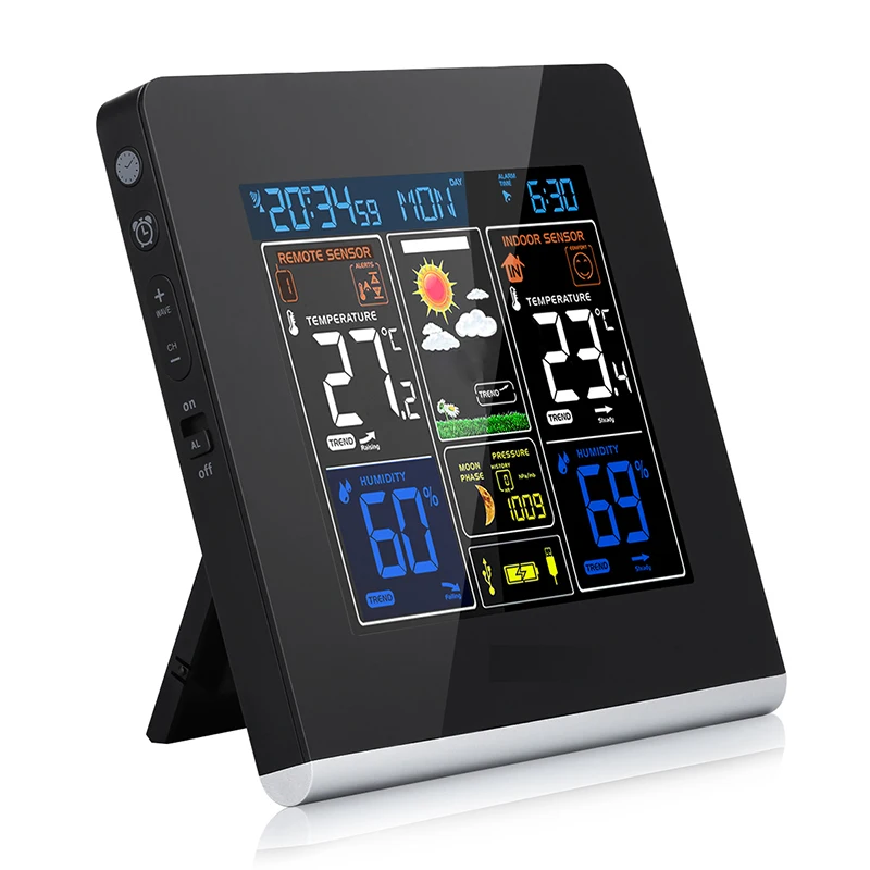 

Wireless Weather Station Temperature Hygrometer Colorful LCD Display With Barometer Weather Forecast Radio Alarm EU/US/UK Plug