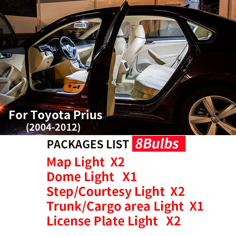 8 шт автомобильные аксессуары белый интерьер светодиодный свет набор ламп комплект для 2004-2012 Toyota Prius T10 31 мм Карта Купол багажная лампа