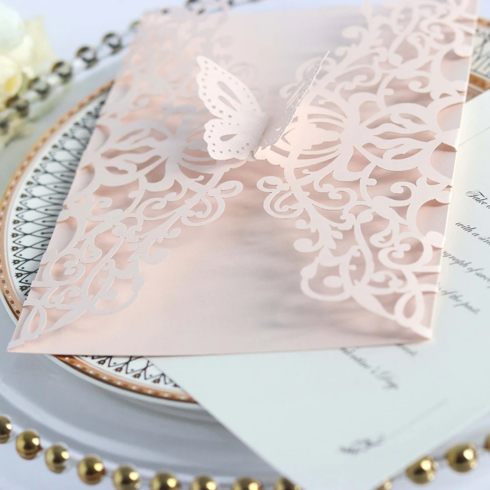  10pcs 4 Styles Laser Cut Butterfly Invitations Cards Kits for Wedding Bridal Shower Birthday Decora - 33001277656