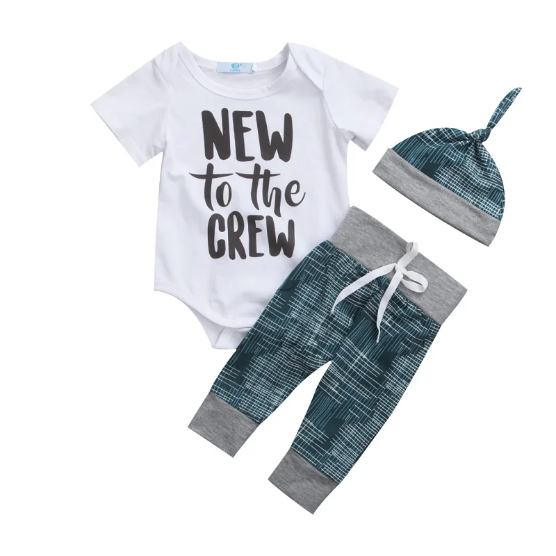 

Emmababy Newborn Kid Baby Boy Girl Clothes new to the crew Jumpsuit Romper + Long Pants Outfit Set